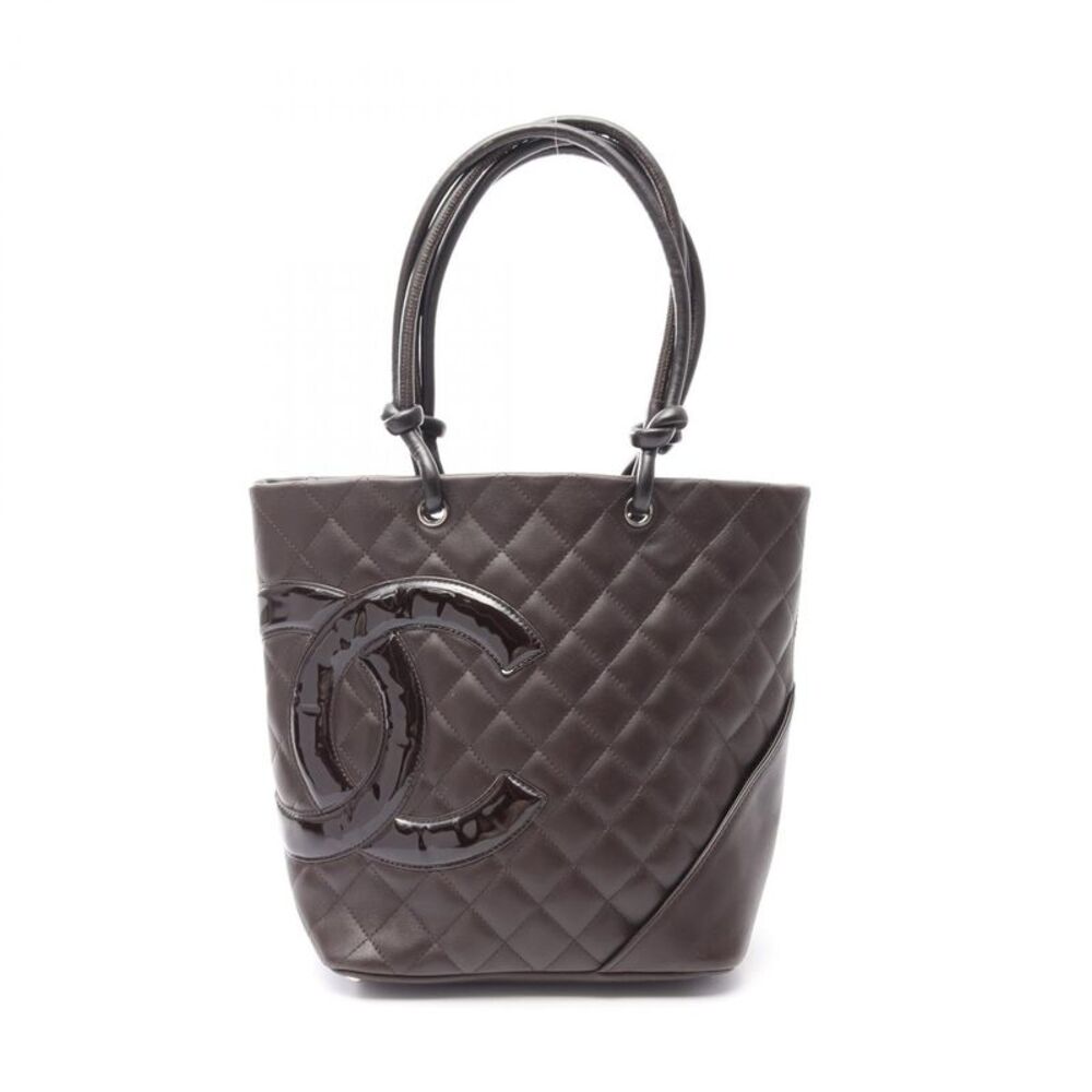 CHANEL Cambon Line Leather Patent Leather Tote Bag